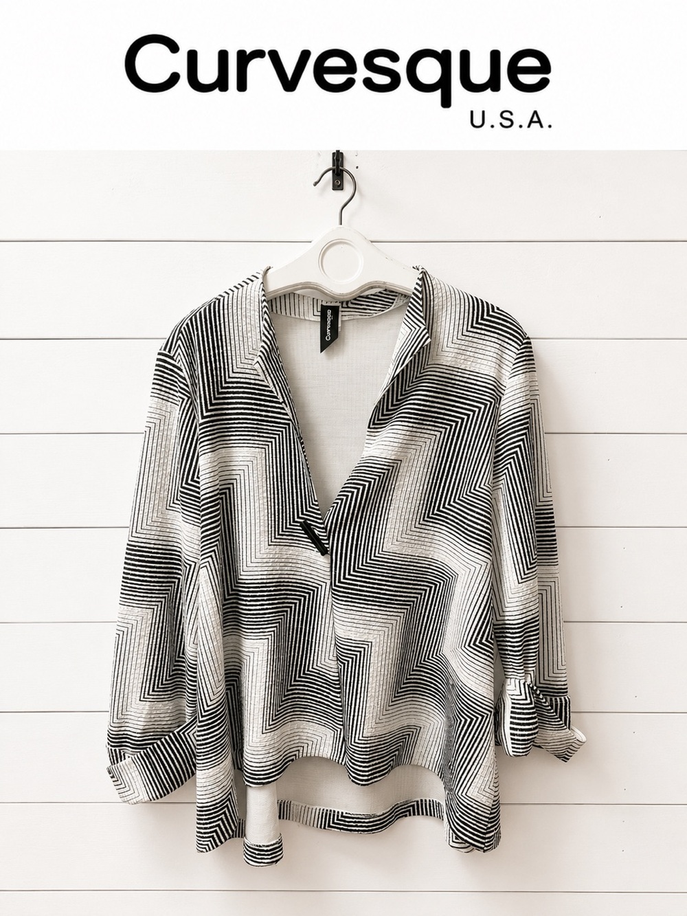 Curvesque USA Geometric Textured Pullover Top Size 1XL
